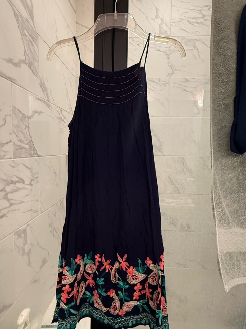 Navy Blue Sleeveless Top with Pink Contrast Stitching